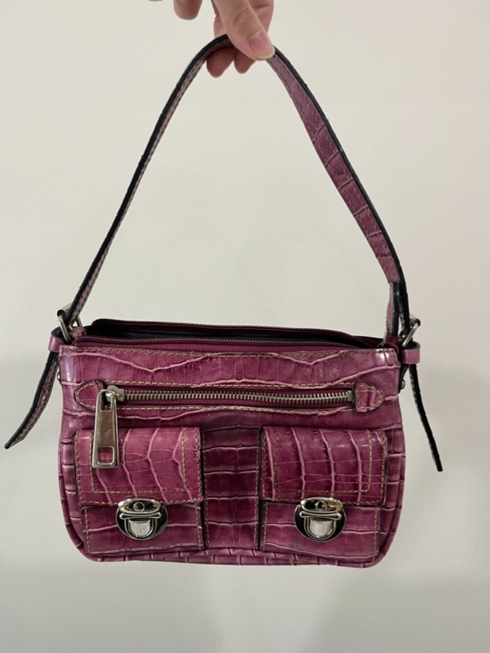 KGB Studio Vintage Y2K Croc Multi-Pocket Shoulder Bag Pink / Plum